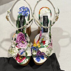 Dolce & Gabbana Floral 125MM Platform Wedge Sandal size 38